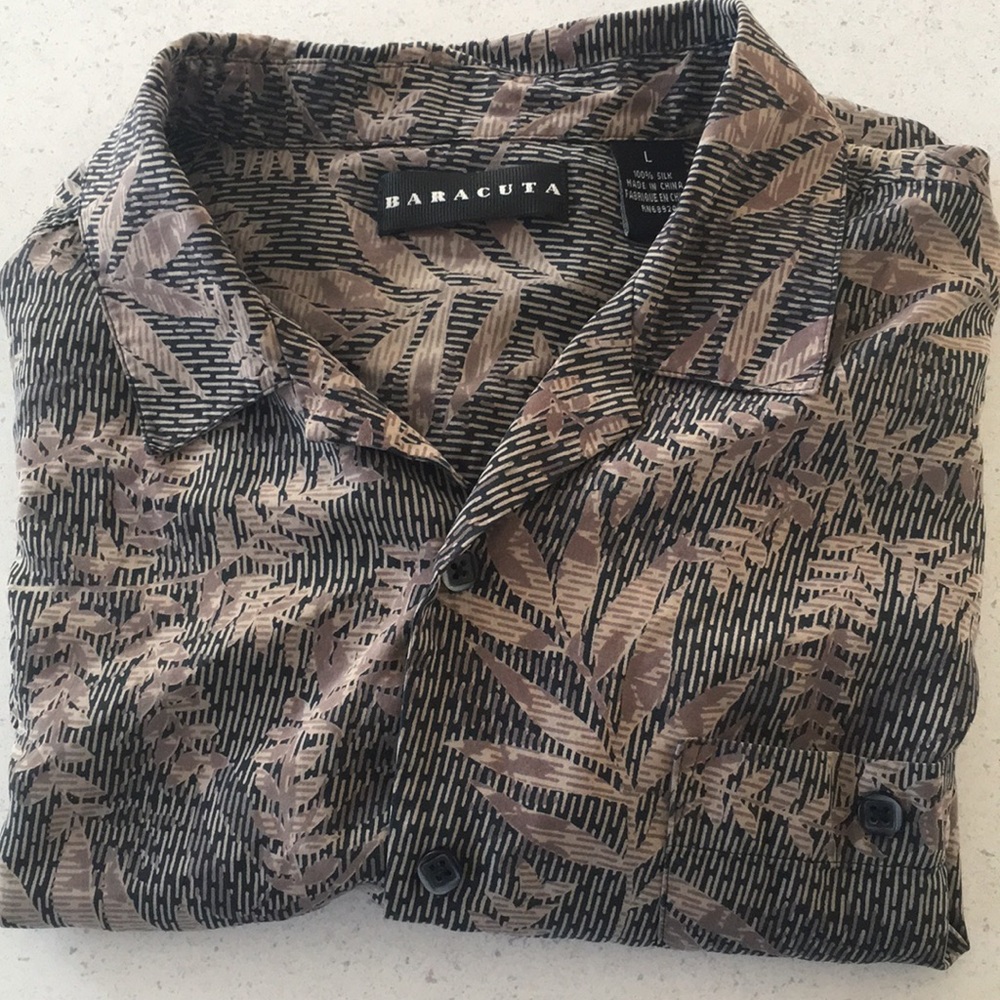 Baracuta African leaf silk button up